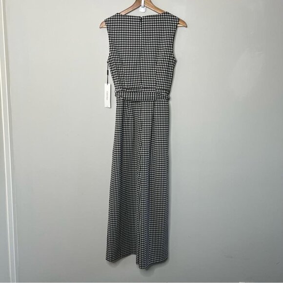 Calvin Klein Womens Size 4 Cropped Sleeveless Jumpsuit Black Gingham NEW Stretch - Picture 3 of 15